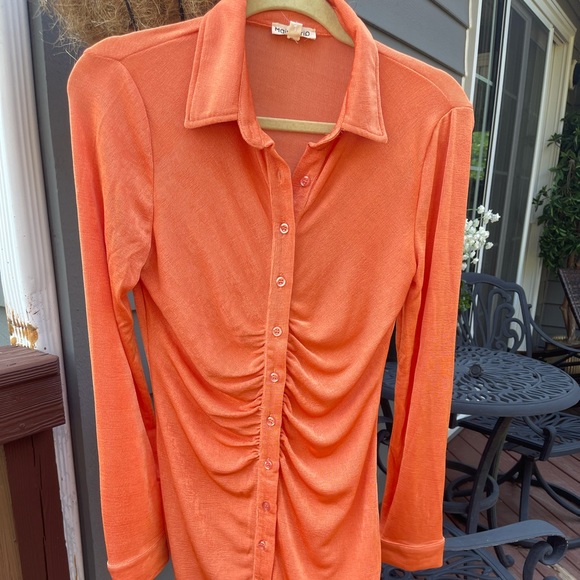 🧡REBECCA BUTTON DOWN SHIRRING DRESS - Picture 7 of 7